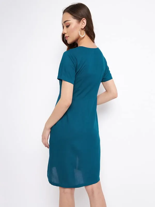 Teal_Rayon_Solid_Dresses