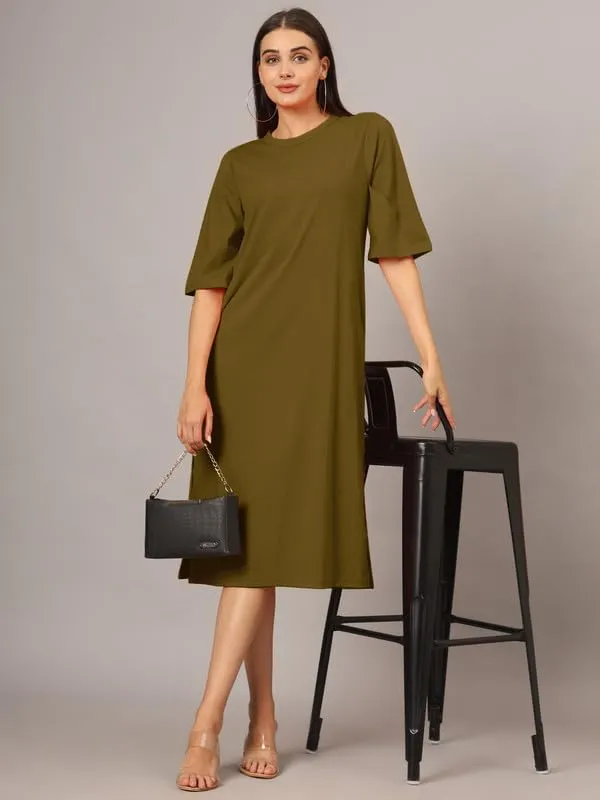 Olive_Cotton_Blend_Single_Jersey_Dresses