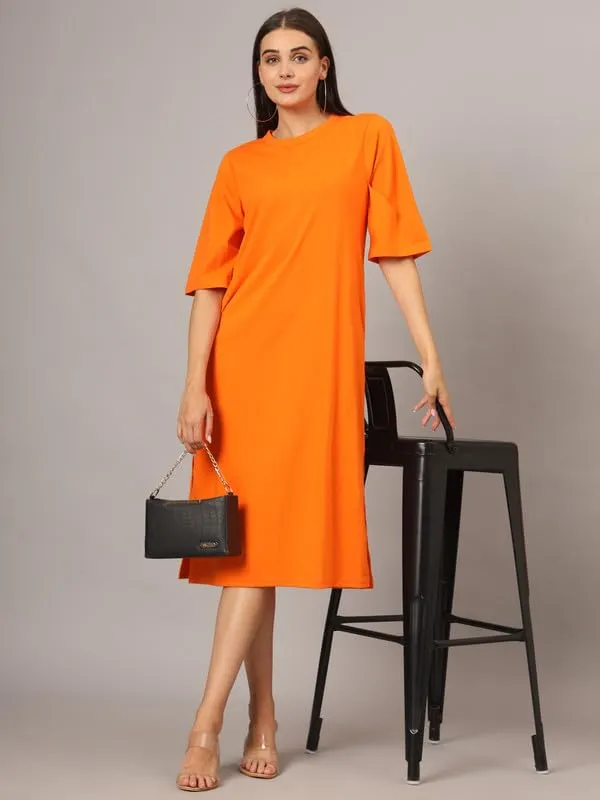 Orange_Cotton_Blend_Single_Jersey_Dresses