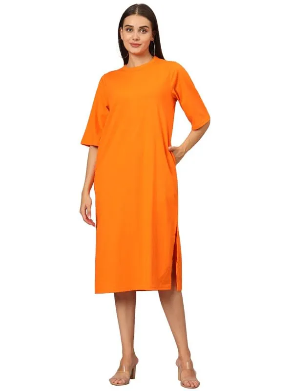 Orange_Cotton_Blend_Single_Jersey_Dresses