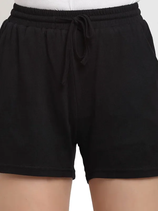 White_Cotton_Blend_Single_Jersey_Shorts_For_Women