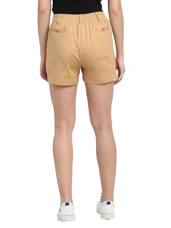 Beige_COTTON_Poplin_Lycra_Shorts