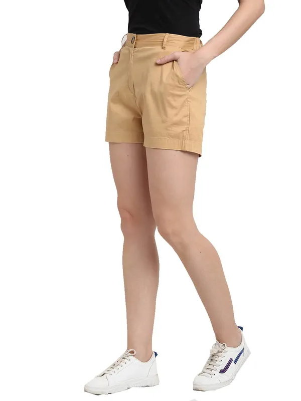Beige_COTTON_Poplin_Lycra_Shorts