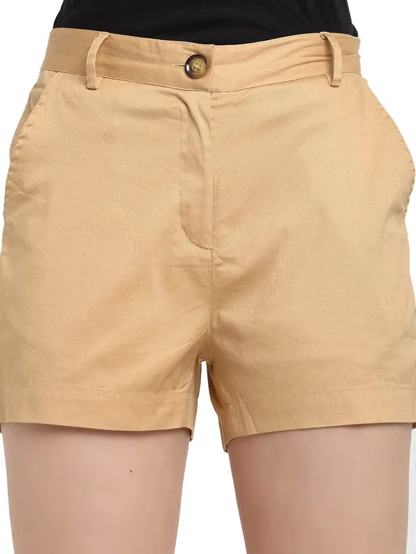 Beige_COTTON_Poplin_Lycra_Shorts