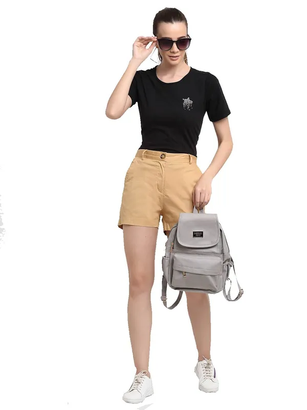 Beige_COTTON_Poplin_Lycra_Shorts