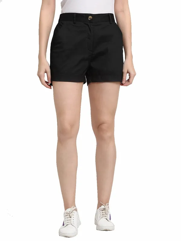 Black_COTTON_Poplin_Lycra_Shorts