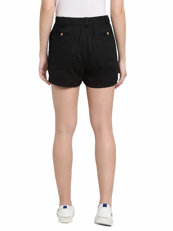 Black_COTTON_Poplin_Lycra_Shorts