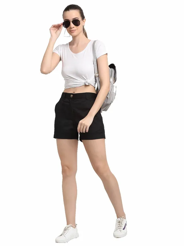 Black_COTTON_Poplin_Lycra_Shorts