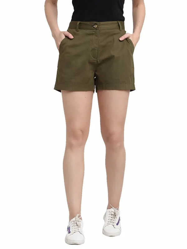 Olive_COTTON_Poplin_Lycra_Shorts