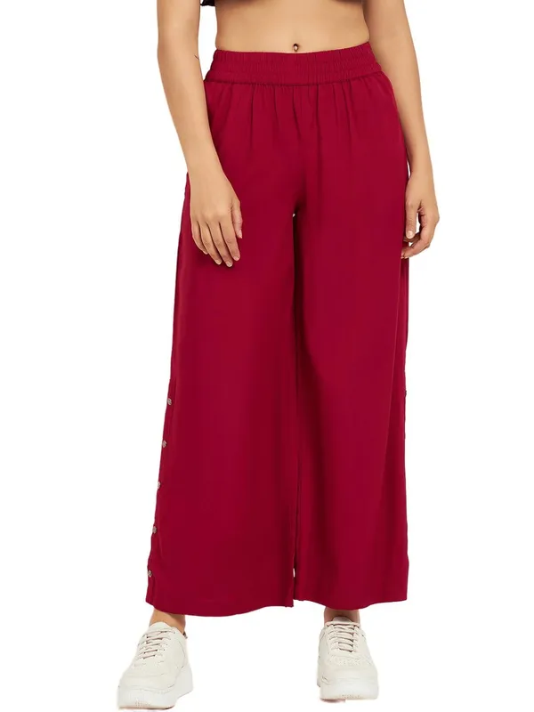 Maroon_Rayon_Solid_Palazzos