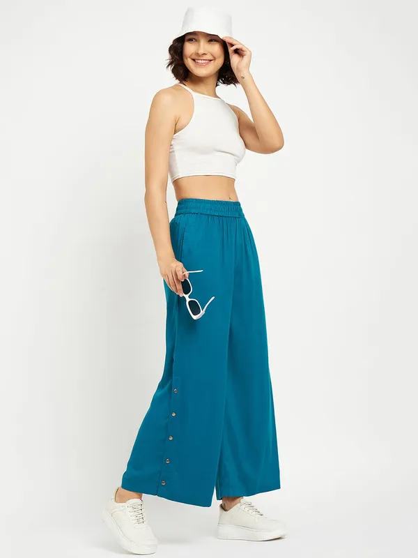 Teal_Rayon_Solid_Palazzos