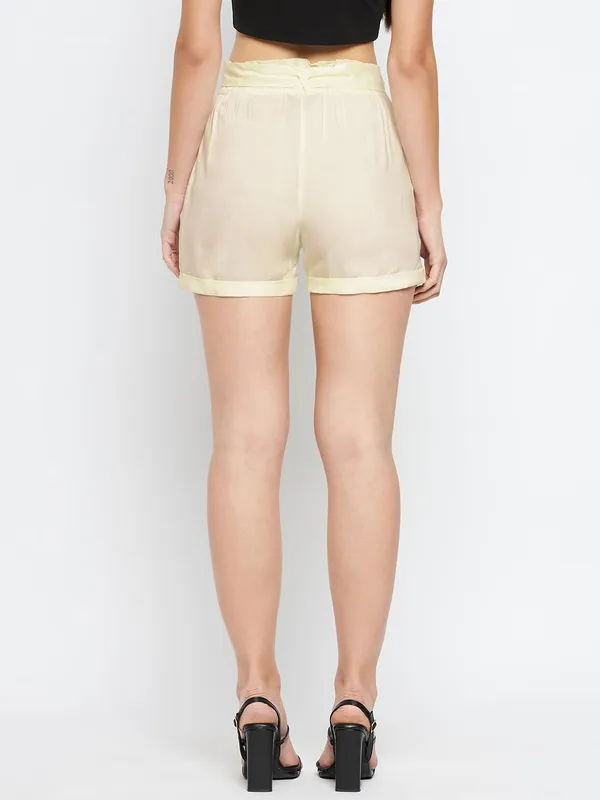 Cream_Rayon_Solid_Shorts