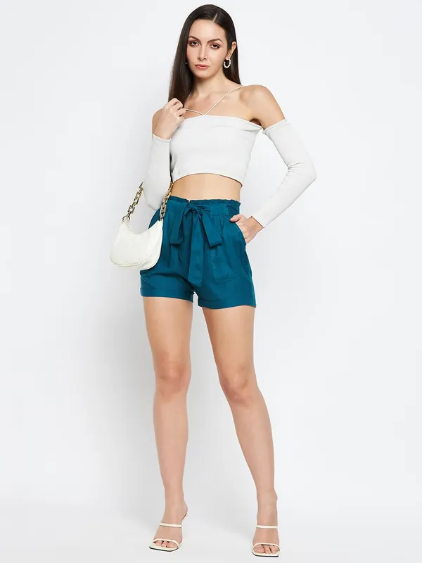Teal_Rayon_Solid_Shorts