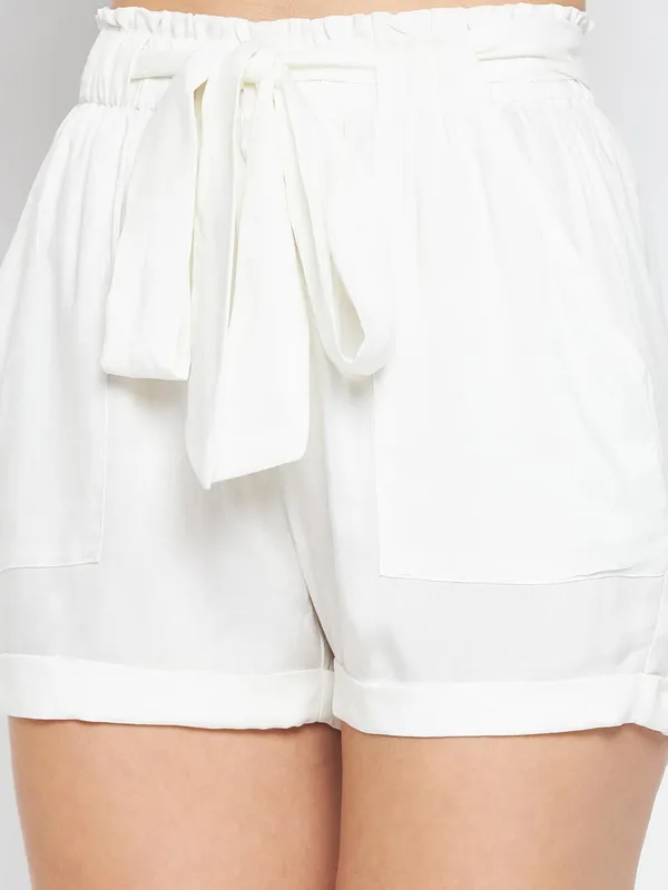 White_Rayon_Solid_Shorts