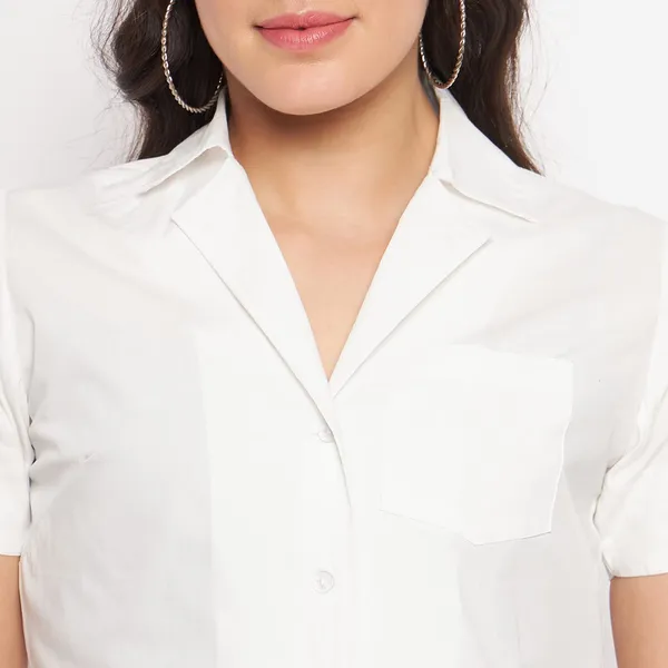 BRINNS_Solid_Opaque_Women's_Classic_Fit_Spread_Collar_Crop_Shirt_with_Patch_Pocket_and_Short_Sleeves