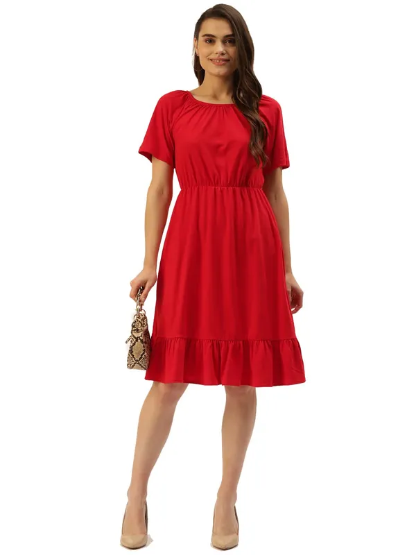 BRINNS_Red_Solid_Color_Cotton_A-Line_Dress