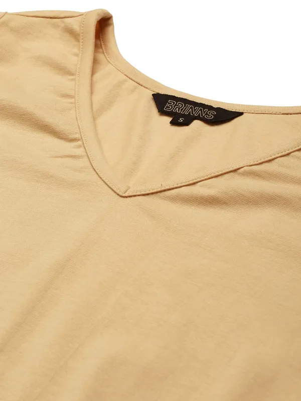 BRINNS_Women_Beige_Solid_V-_Neck_Regular_Sleeveless_Top