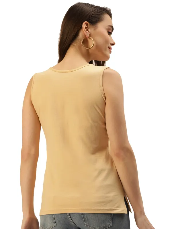 BRINNS_Women_Beige_Solid_V-_Neck_Regular_Sleeveless_Top