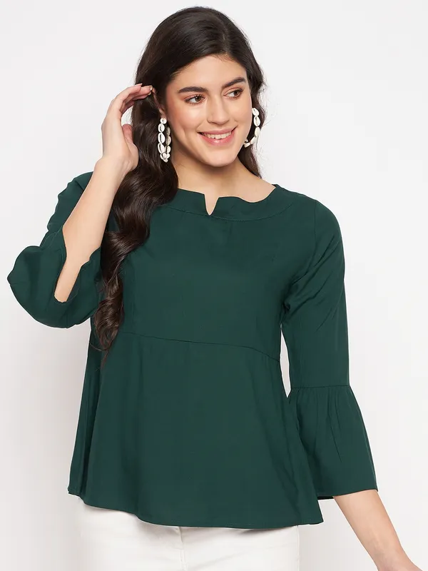 Notched_Neck_Bell_Sleeve_Top