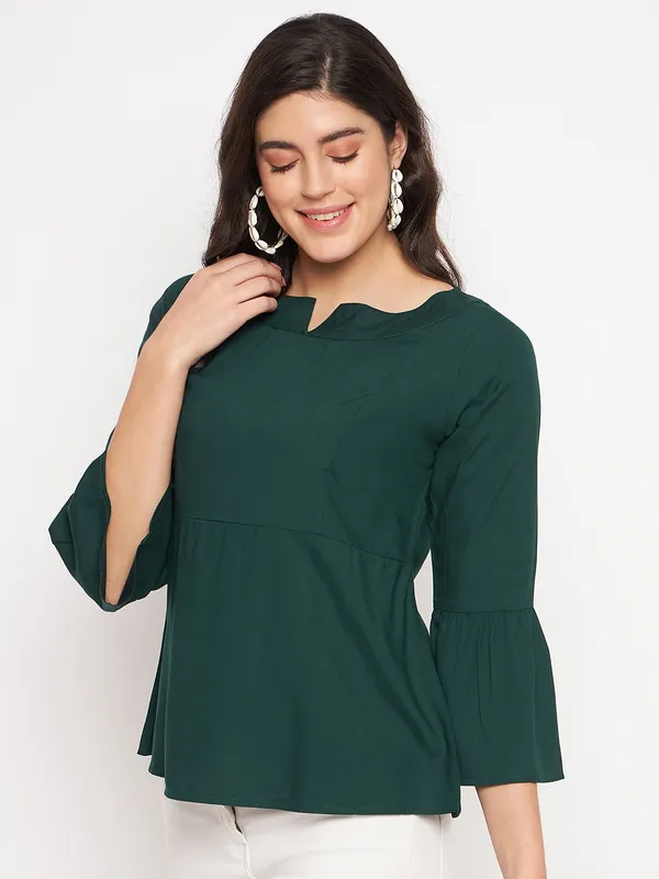 Notched_Neck_Bell_Sleeve_Top