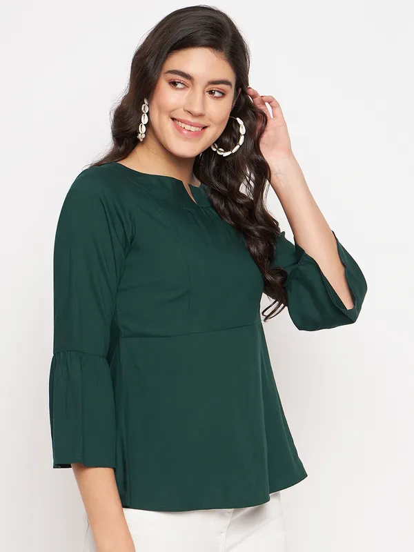 Notched_Neck_Bell_Sleeve_Top