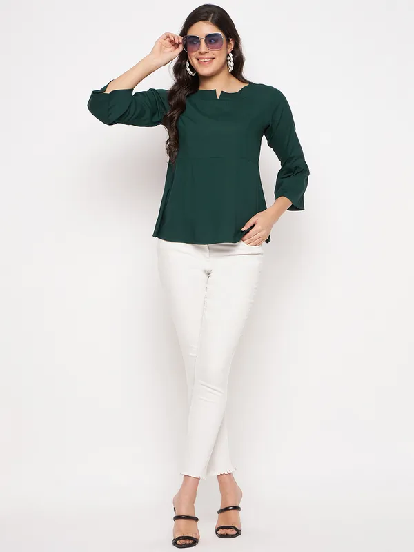 Notched_Neck_Bell_Sleeve_Top