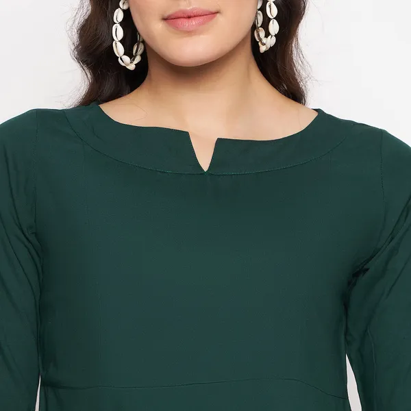 BRINNS_Stylish_Notched_Neck_Bell_Sleeve_A-Line_Top_-_Three-Quarter_Sleeves_and_Woven_Fabric