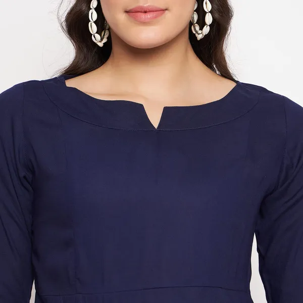 BRINNS_Stylish_Notched_Neck_Bell_Sleeve_A-Line_Top_-_Three-Quarter_Sleeves_and_Woven_Fabric