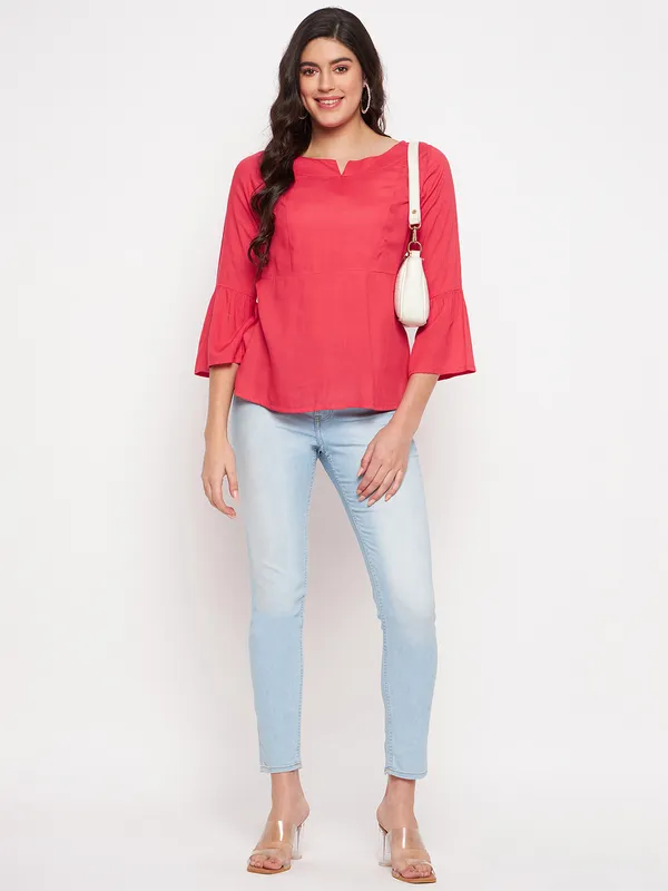 Notched_Neck_Bell_Sleeve_Top