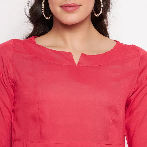 BRINNS_Stylish_Notched_Neck_Bell_Sleeve_A-Line_Top_-_Three-Quarter_Sleeves_and_Woven_Fabric