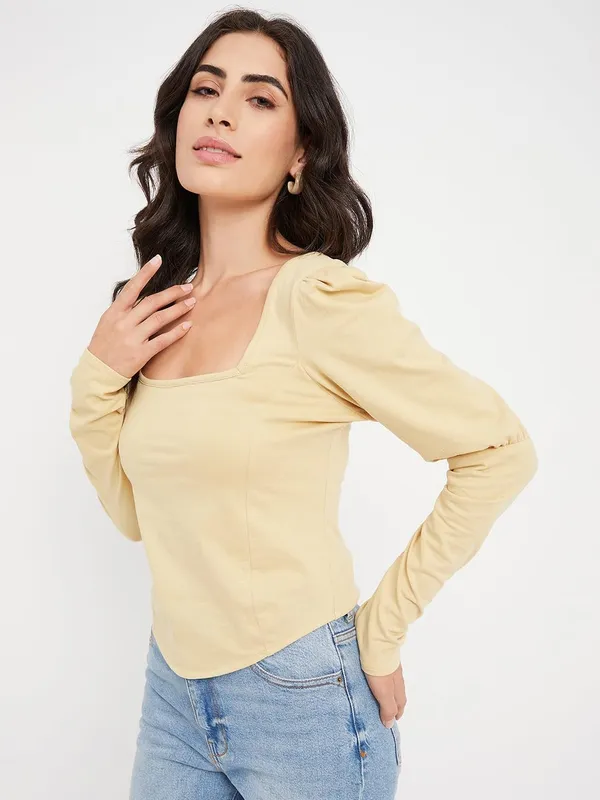 Beige_Cotton_Lycra_Tops