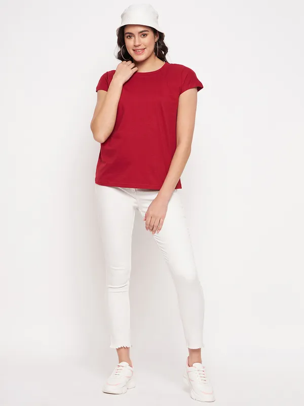 Maroon_Cotton_Lycra_Tshirts