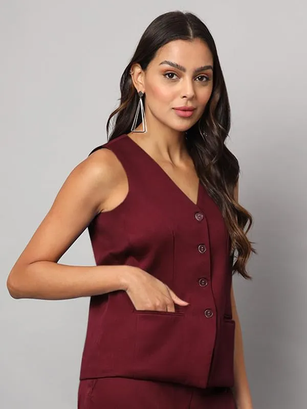 Burgundy_Polyester_Lycra_Waistcoat