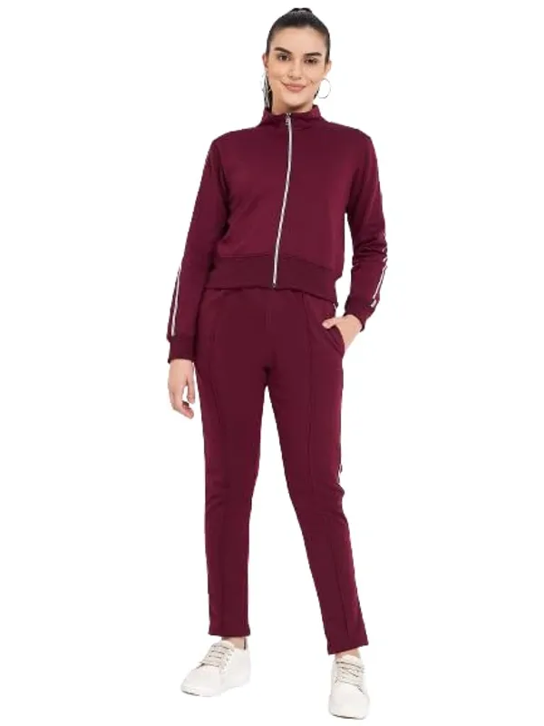 Burgundy_Cotton_Blend_Fleece_Tracksuits_For_Women