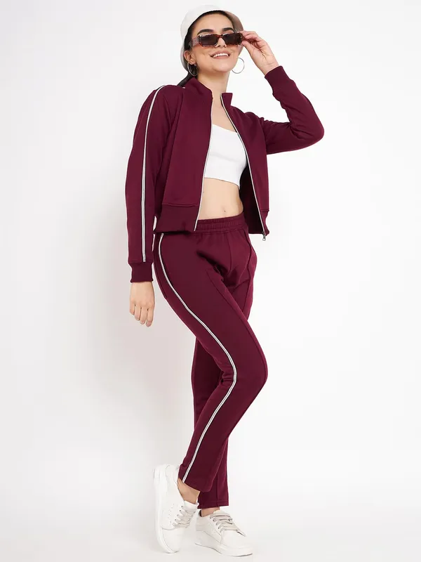 Burgundy_Cotton_Blend_Fleece_Tracksuits_For_Women