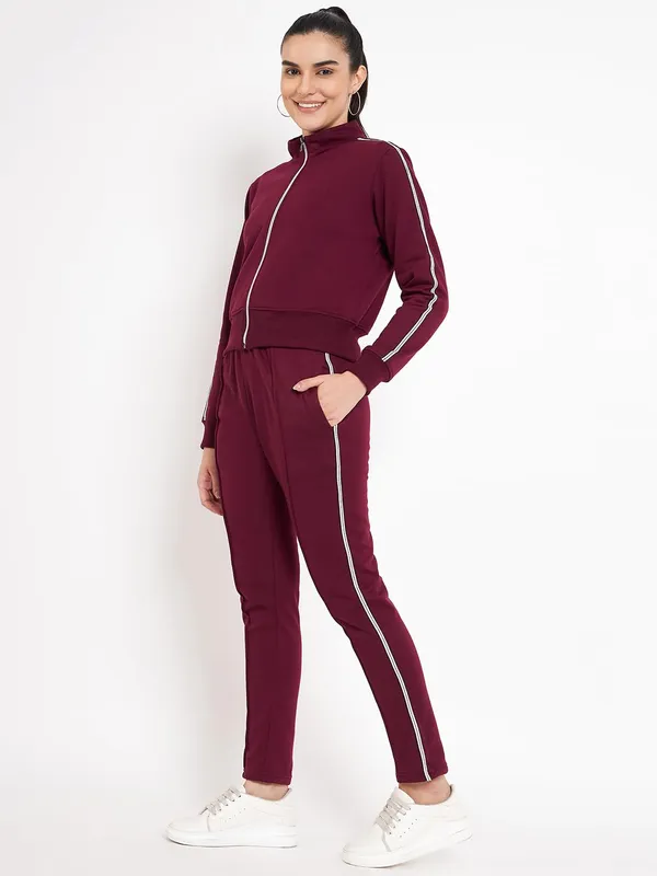 Burgundy_Cotton_Blend_Fleece_Tracksuits_For_Women