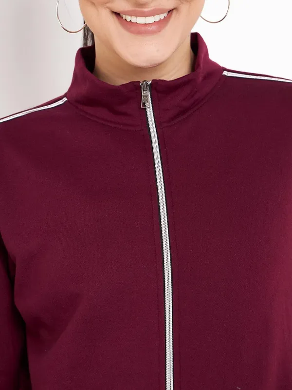 Burgundy_Cotton_Blend_Fleece_Tracksuits_For_Women