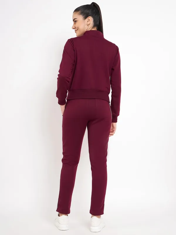 Burgundy_Cotton_Blend_Fleece_Tracksuits_For_Women