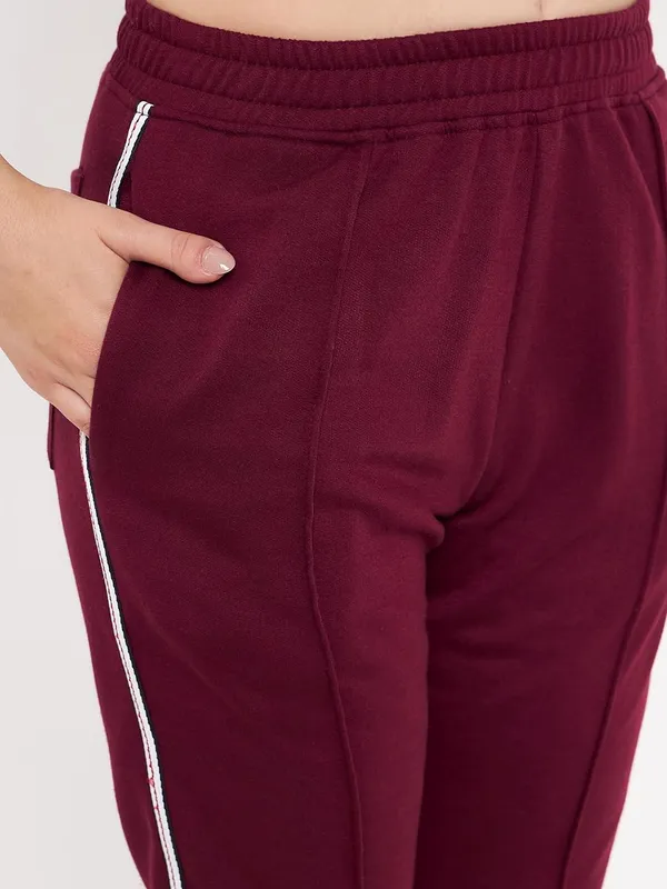 Burgundy_Cotton_Blend_Fleece_Tracksuits_For_Women