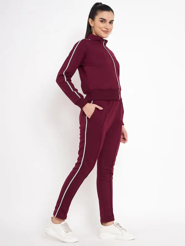 Burgundy_Cotton_Blend_Fleece_Tracksuits_For_Women