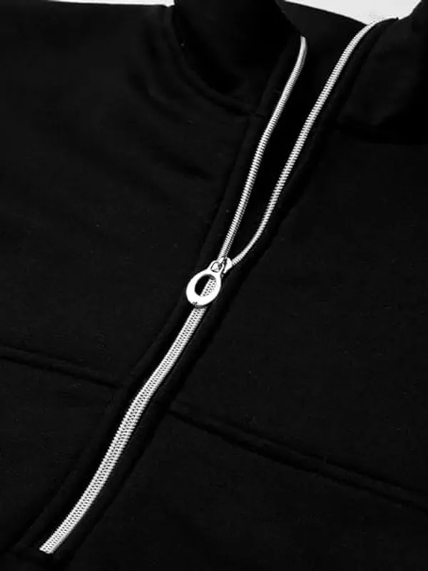 BRINNS_Mock_Neck_Fleece_Midi_Dress_with_Long_Cuffed_Sleeves,_Zip_Closure_-_Solid_Jumper_Style