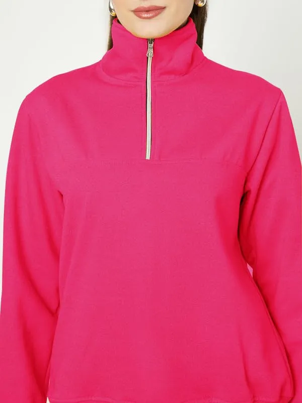 Magenta_Cotton_Blend_Fleece_Jackets_For_Women