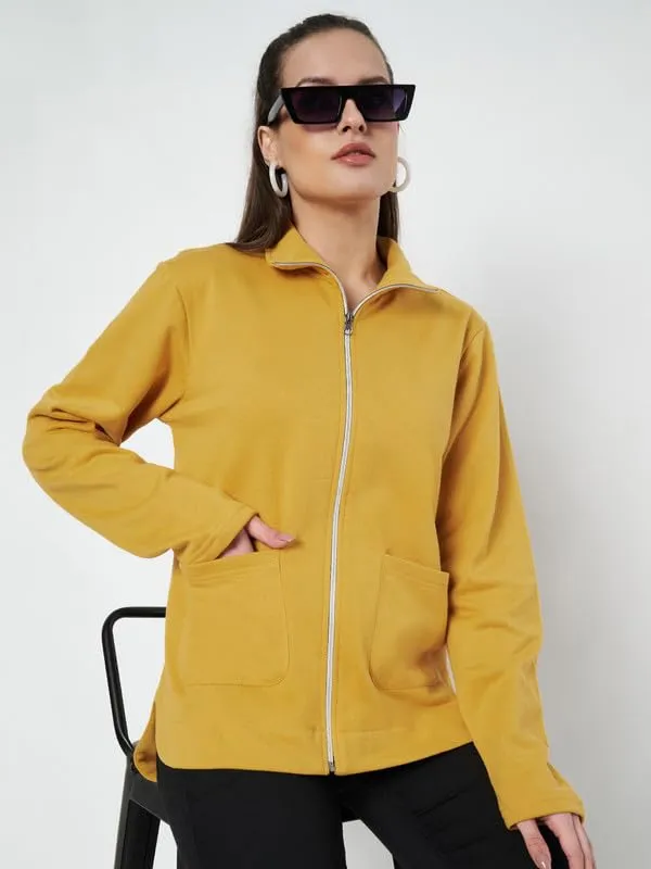 Mustard_Cotton_Blend_Fleece_Jackets_For_Women