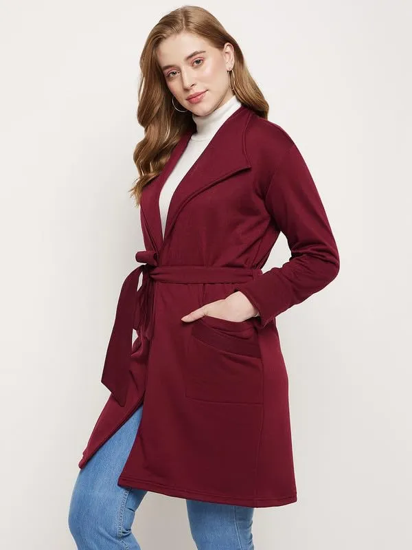 Burgundy_Cotton_Blend_Fleece_Coats_For_Women