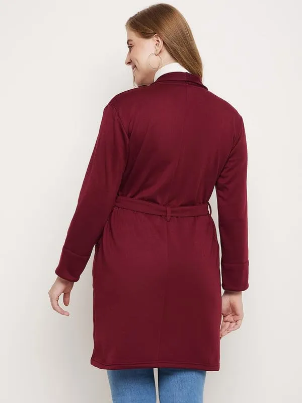 Burgundy_Cotton_Blend_Fleece_Coats_For_Women