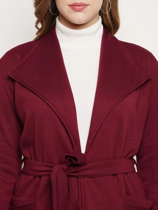 Burgundy_Cotton_Blend_Fleece_Coats_For_Women