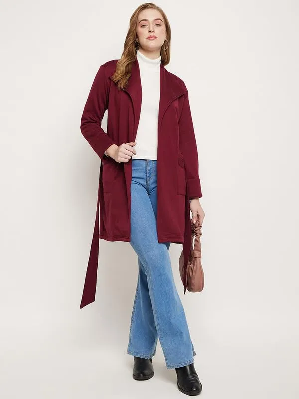 Burgundy_Cotton_Blend_Fleece_Coats_For_Women