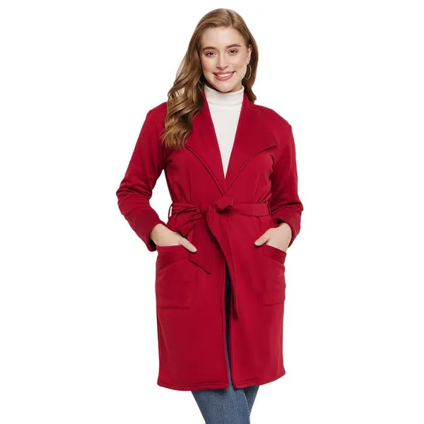 Maroon_Cotton_Blend_Fleece_Coats_For_Women