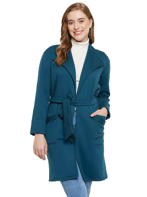 Teal_Cotton_Blend_Fleece_Coats_For_Women