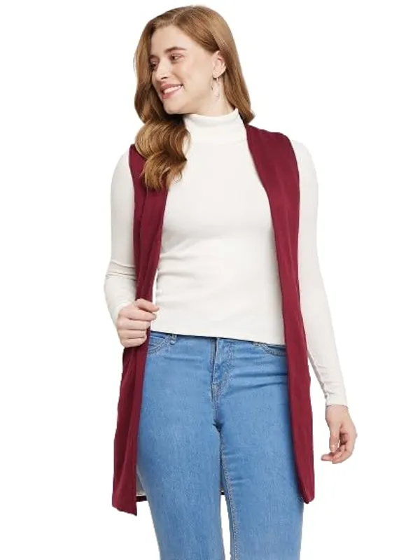 Burgundy_Cotton_Blend_Fleece_Shrug_For_Women